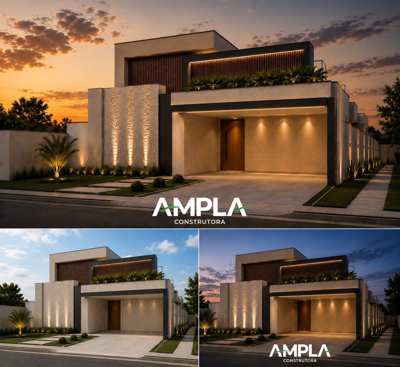 Imagem do projeto: fachada com iluminação e garagem coberta